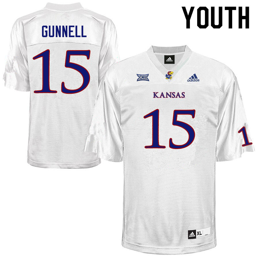 Youth #15 William Gunnell Kansas Jayhawks College Football Jerseys Sale-White - Click Image to Close